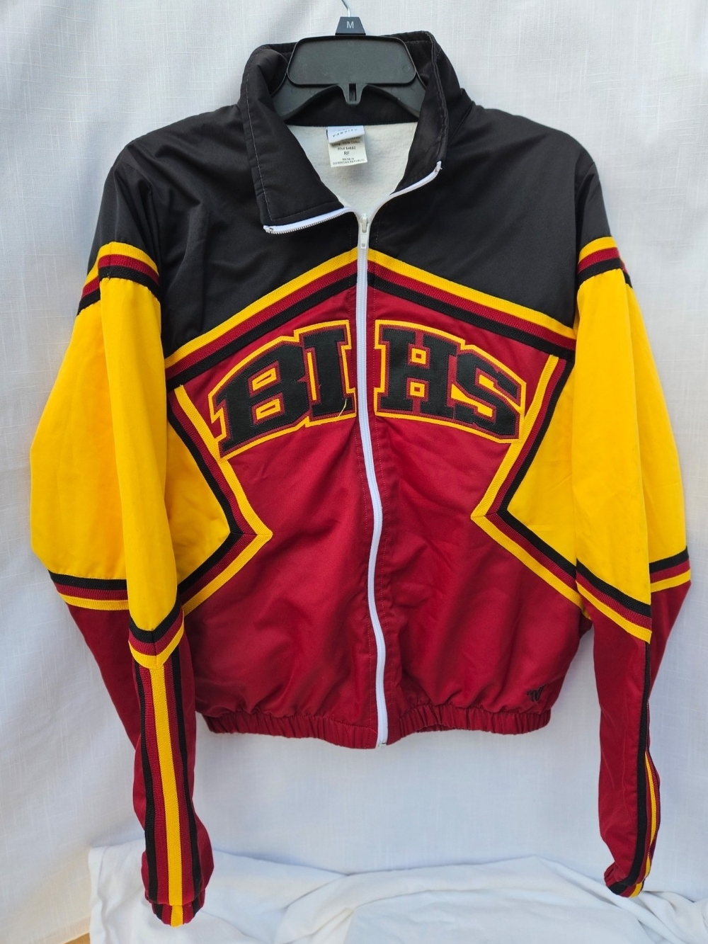 Varsity Black Jacket with Red & Yellow Varsity Paneling Size M